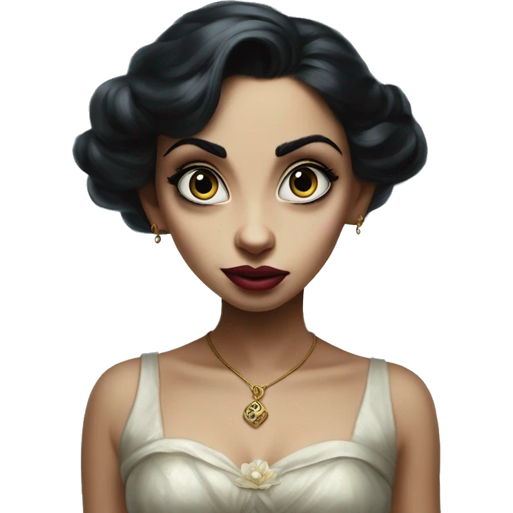 Jasmine Elsa Dobby in Uncle Scrooge style, oil paint, mysterious eyes, intricate lips, masterpiece portrait, beautiful, desirable, logical emoji