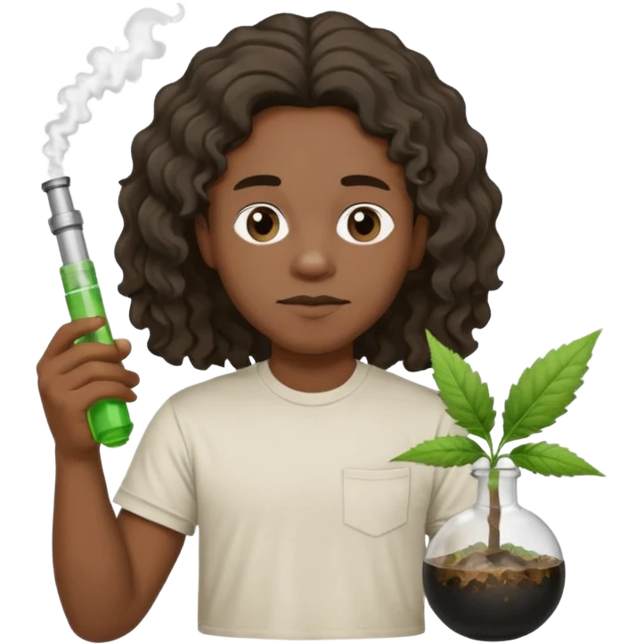 black wavy haired zombie getting stoned with weed t shirt and bong on his hand emoji