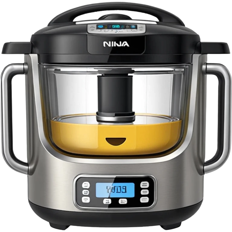 A highly realistic emoji-style illustration of the Ninja Combi all-in-one multicooker, shown front-facing. Stainless steel body with a large glass door. emoji
