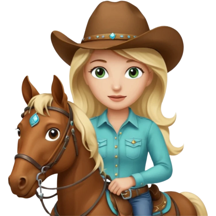 one blonde with light blue green eyes cowgirl on a horse emoji