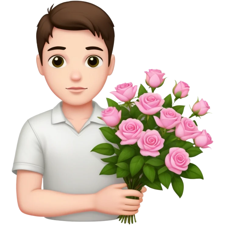A cool bad boy with fair skin holding a bouquet of pink jasmine roses emoji