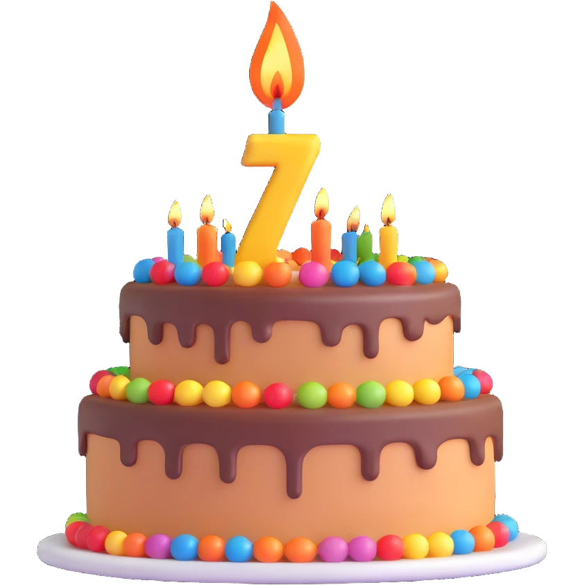 birthday cake with number 7 candle emoji