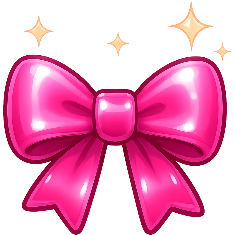 pink bow emoji, cute and shiny, with sparkles emoji