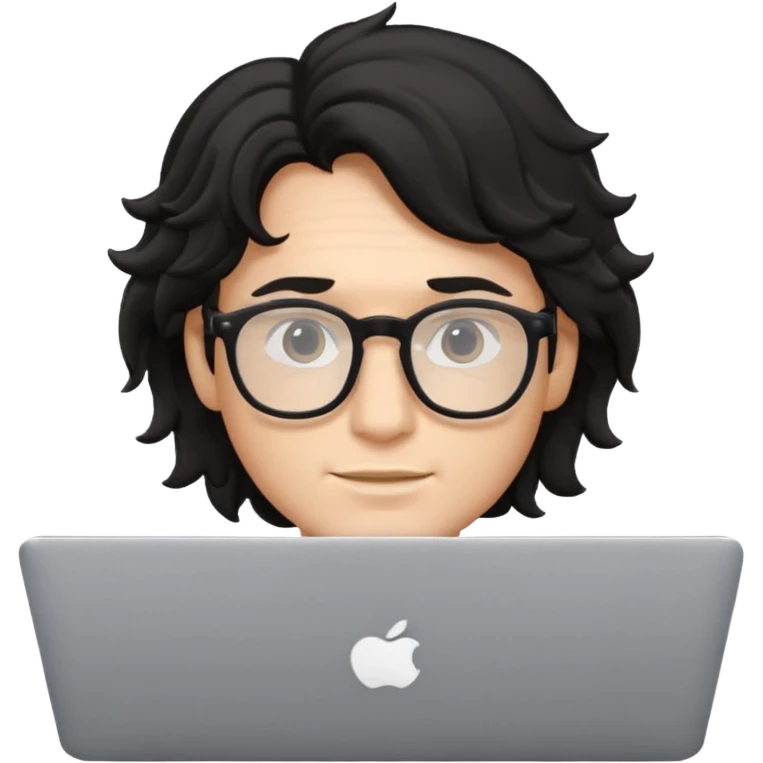 guy with wavy black hair and skin tone a little bit white and glasses, with a macbook emoji