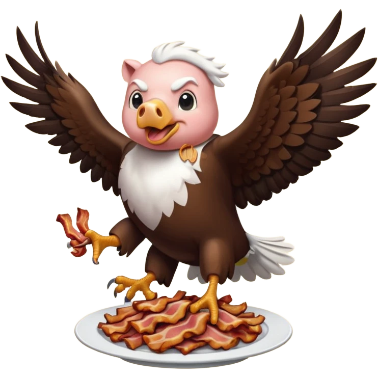 A regal flying bald eagle eating a pig and bacon  emoji