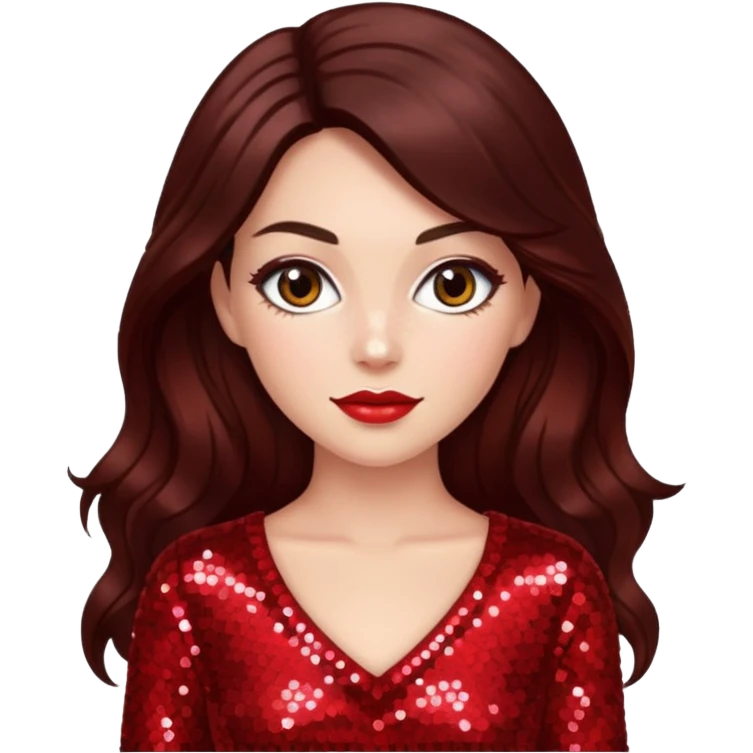 Bride of Dracula with long dark brown hair, red sequin outfit emoji