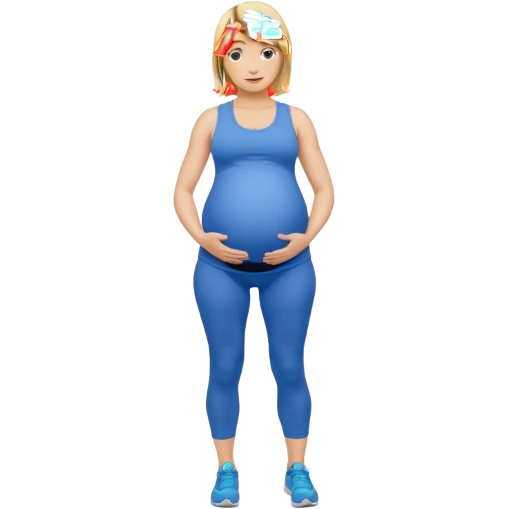 Woman blonde hair tank top blue leggings pregnant belly holding a pump bigger hips emoji