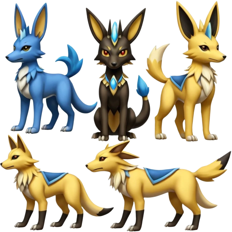 Lucario-Anubis-Zeraora-Jolteon-Fakémon-hybrid-creature (full body)  emoji