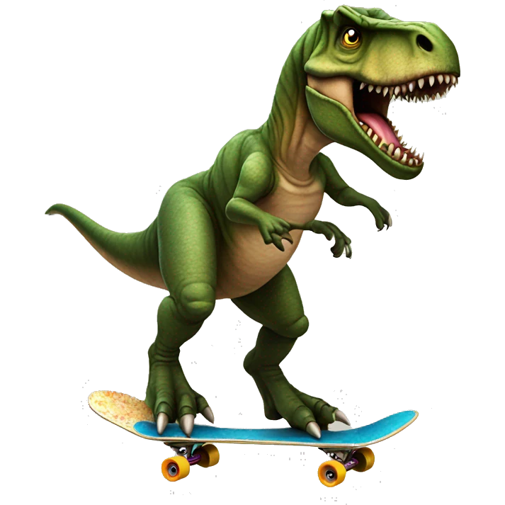 T-Rex on a skateboard doing an Ollie  emoji