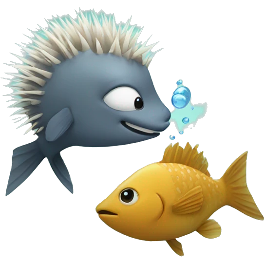 Fish and porcupine kiss emoji