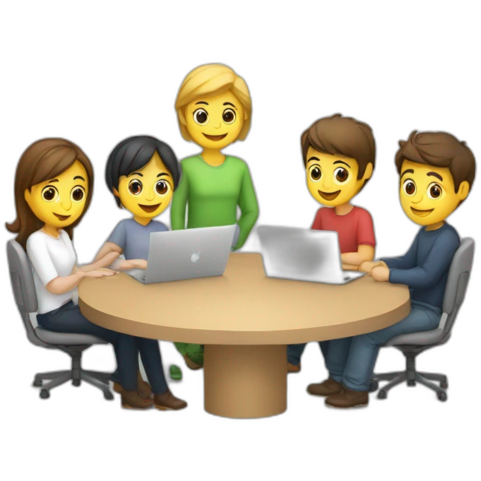 5 Developers with MacBooks sitting around a circular tabl emoji