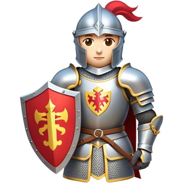 Clash of Clans aesthetic: Cinematic heroic Armored Knight Hero close up Emoji, rendered in a 3D vector-style similar to standard emojis with minimal shading and bold, simplified shapes. A compact, isometric warrior clad in gleaming plate armor with intricate heraldic details, softly glowing with a chivalrous medieval charm. Simplified yet unmistakably iconic, highly detailed and consistent, glowing with a soft radiant shine and high polish. Stylized with a touch of noble valor and a soft glowing outline, wearing a full face helm so that no face is visible with only eyes visible, capturing the essence of a gallant knight ready for honorable battle with a friendly, playful manner! emoji