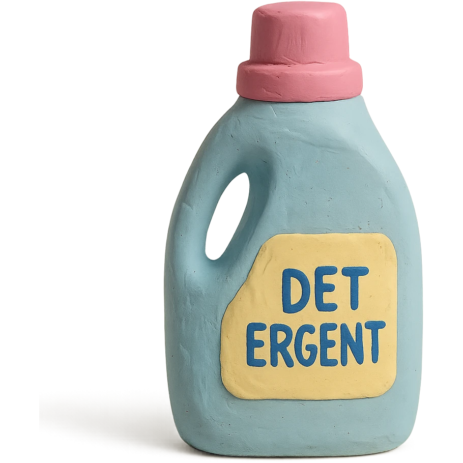bottle of detergent in claymation style, pastel colors, visible fingerprints, soft matte finish emoji