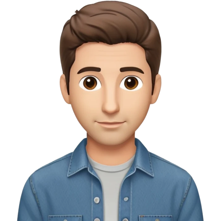 handsome Ross Geller from Friends TV show with well-styled brown hair and attractive features in casual clothes, button-up shirt and jeans emoji
