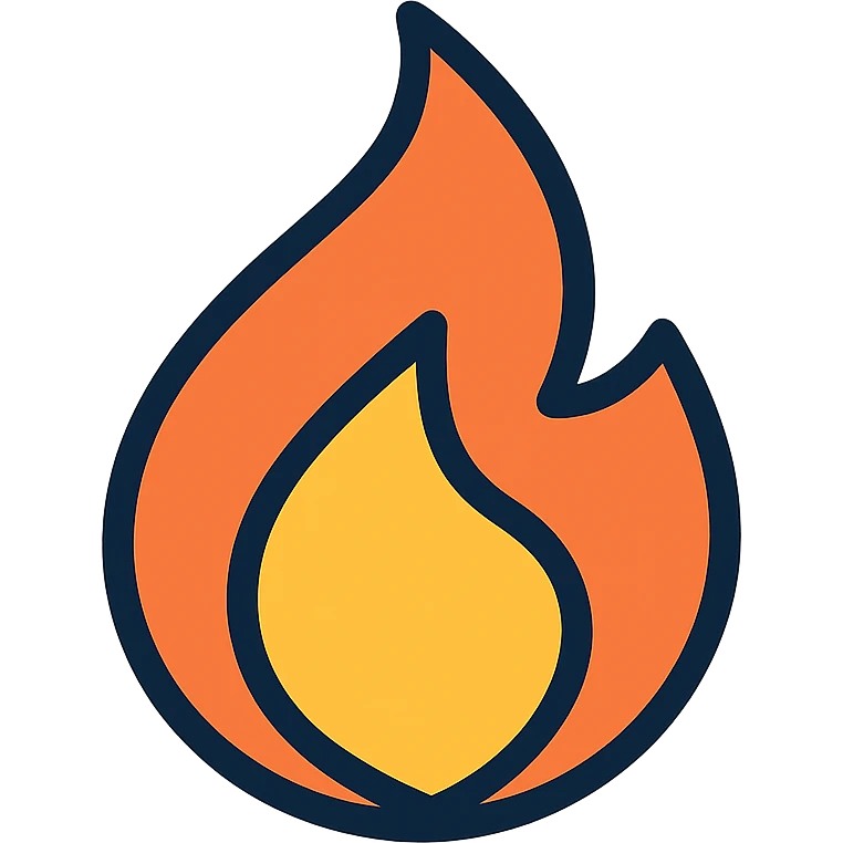 abstract flame shape with bold blue outline, geometric style emoji