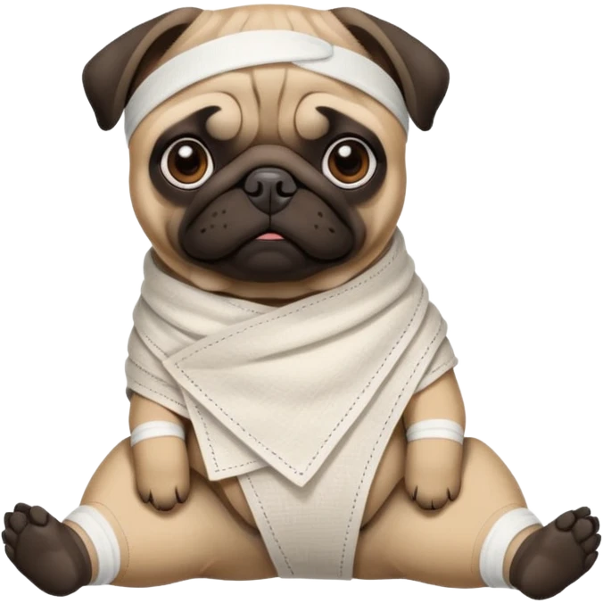 Dark face Pug with a broken left leg in bandage on its leg emoji
