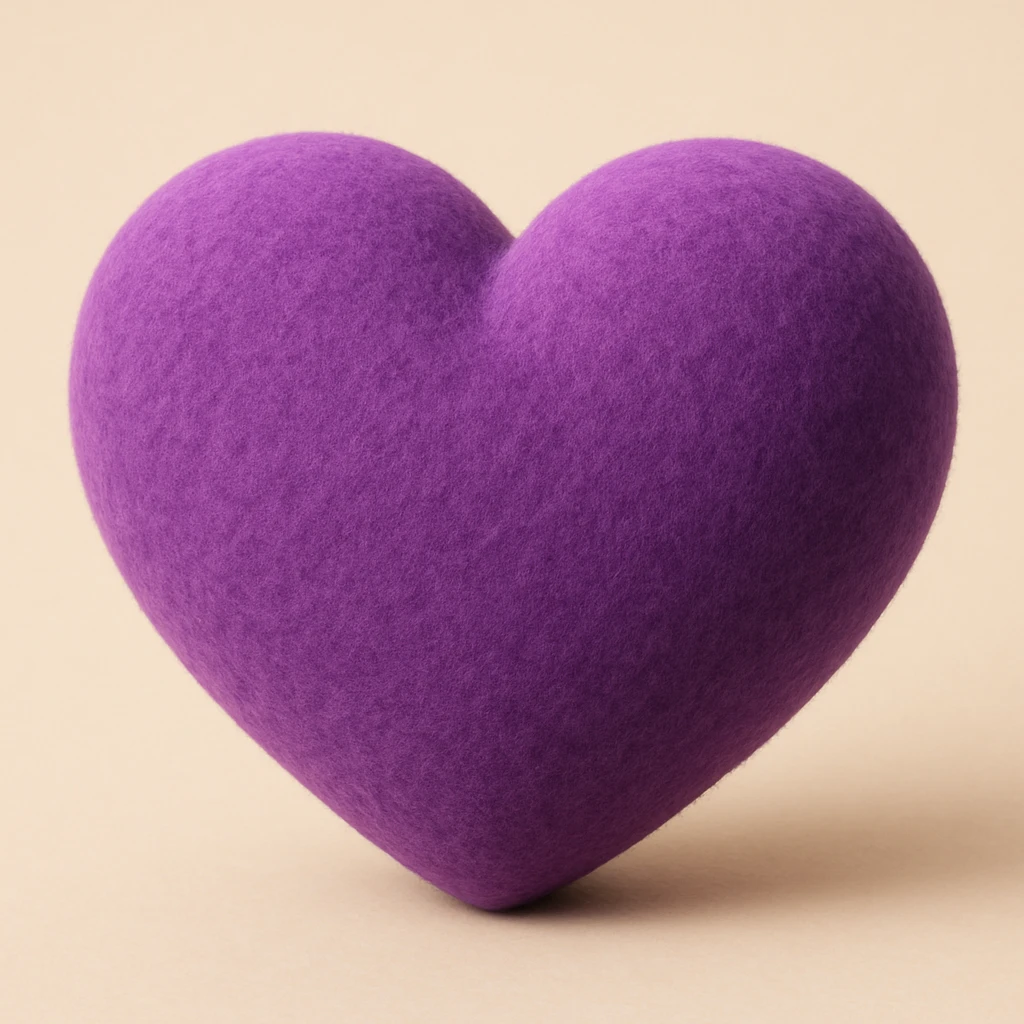 purple heart, flocked toys style, fuzzy emoji