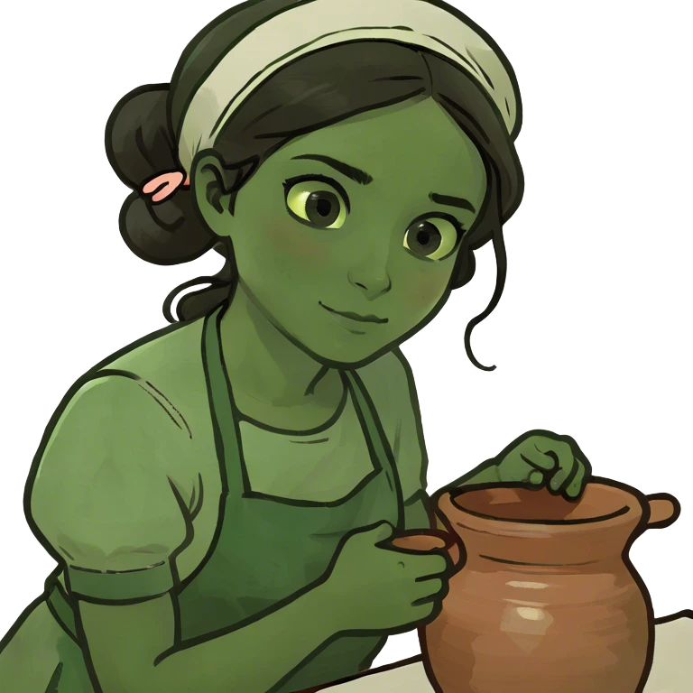italian girl with dark brown hair making pottery emoji