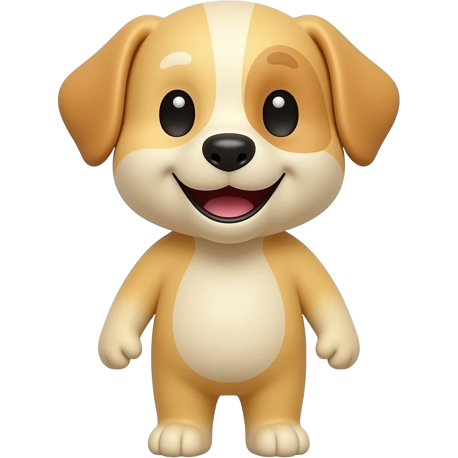 small dog shaped like a pale yellow little man, looking at us with a very happy expression. emoji