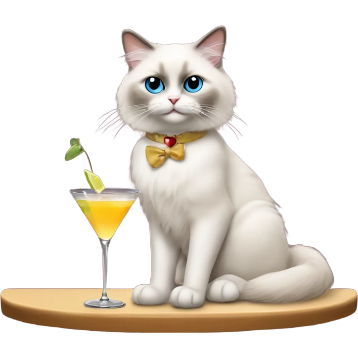 Ragdoll cat sipping a martini cocktail at the bar emoji