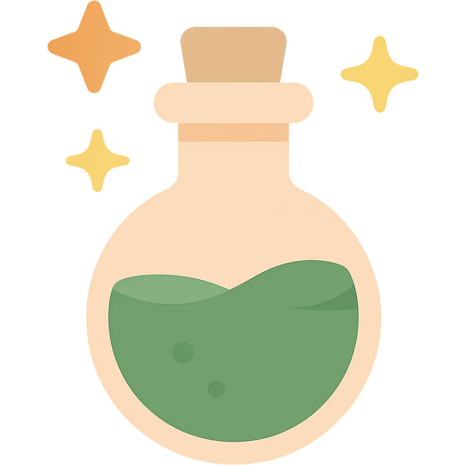 cute magic potion bottle stars are shining around add different details FA9B41, 4A7C5C,96775A,FFCC9A  emoji