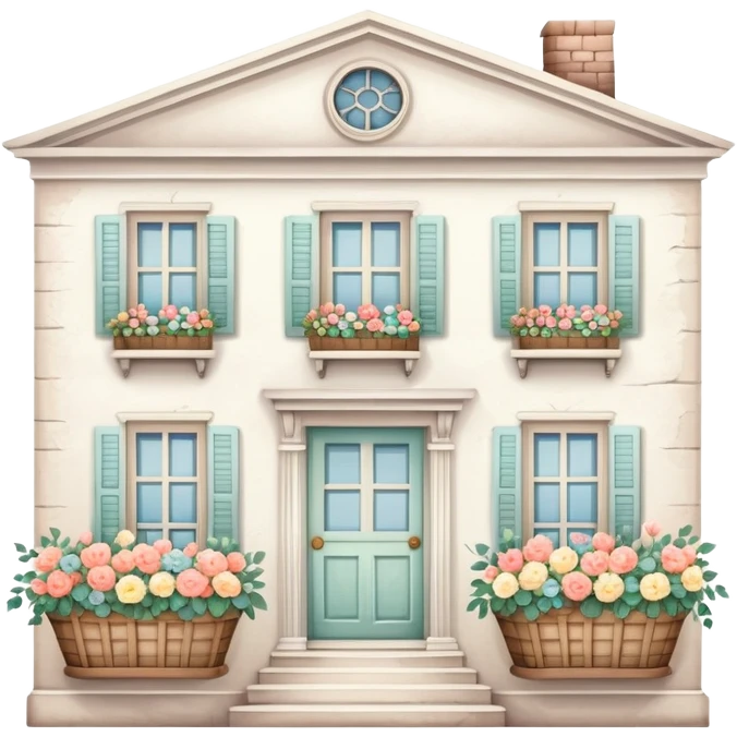 vintage white house with flower baskets in window emoji