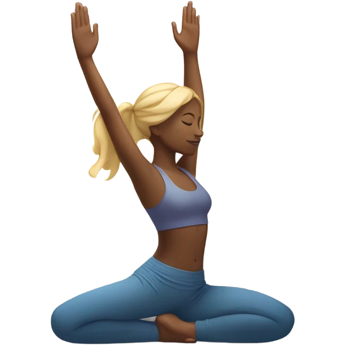 Woman with blond Hair doing Yoga. The sun is behindert her.  emoji