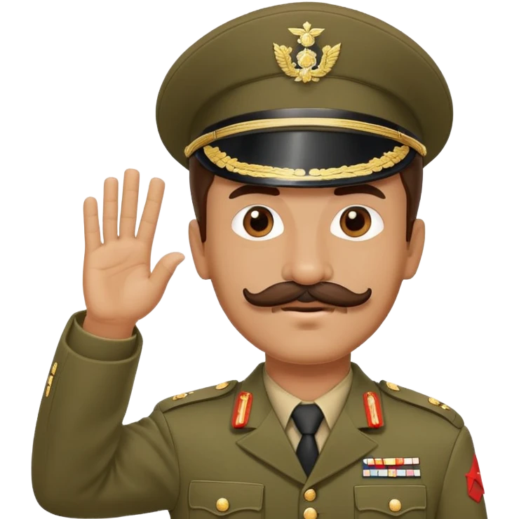 Man with moustache in a soldier uniform raising one Hand high  emoji