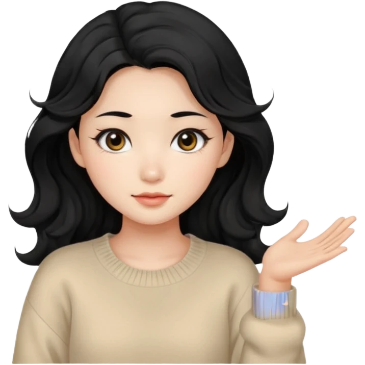 Beautiful girl,Black hair, wavy long hair,Black eyes,Chinese, beige sweater  emoji