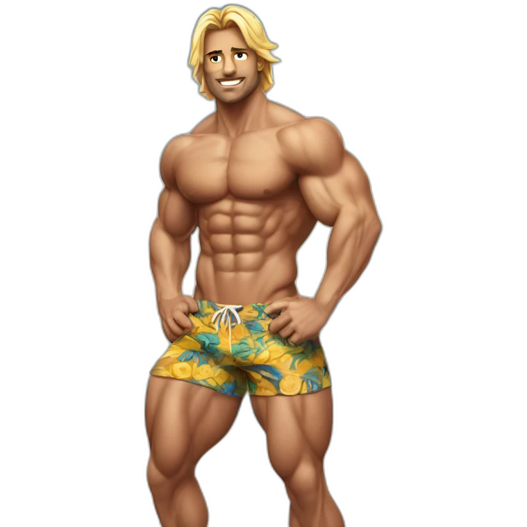 Shredded muscular manly man in swimsuit with 12 pack abs emoji