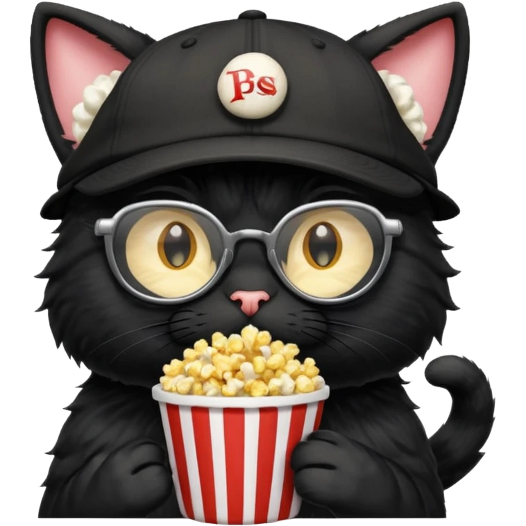 balck cat with with rapper popcorn with opticals emoji