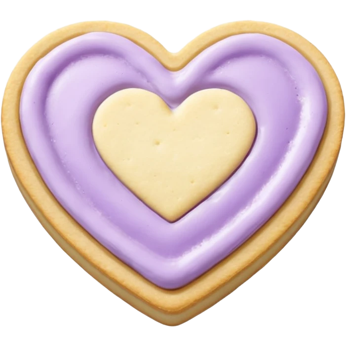 Realistic shortbread cookie in the shape of a heart with pale lilac color jelly middle filling and sprinkled powder sugar on top. emoji