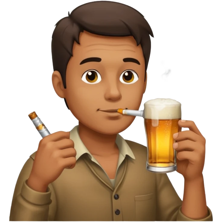 Man drinking a beer with a cigarette emoji