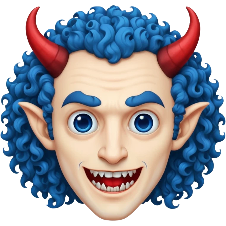 BLUE CURLY HAIRED  DRACULA WITH HORNS emoji