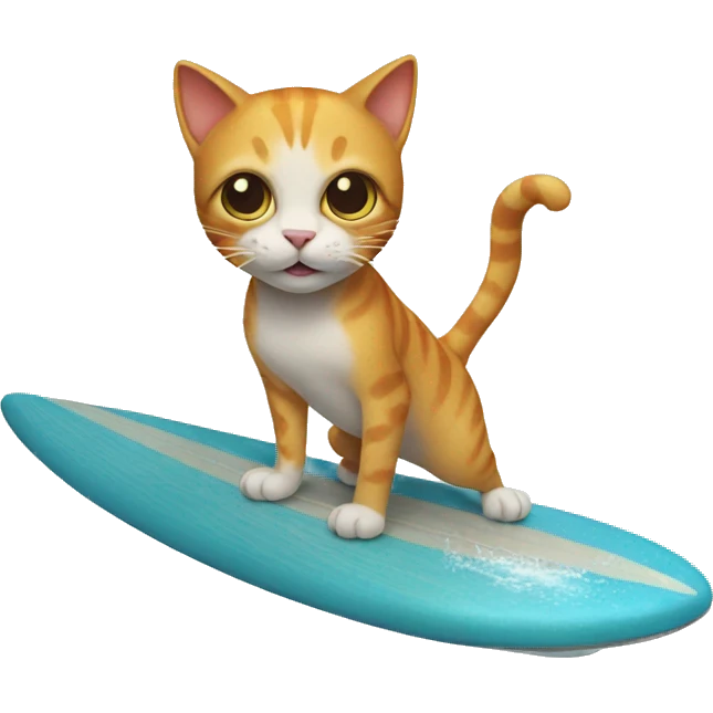 Cat riding a surfboard made out of a fish emoji