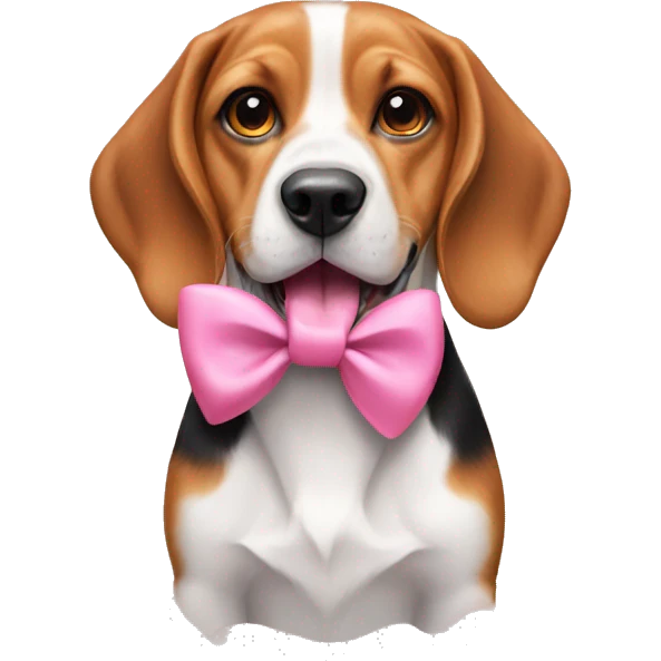beagle with his tongue out and a pink bow on the neck emoji