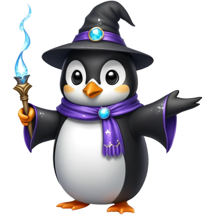 penguin wizard casting a spell with sparkles around emoji