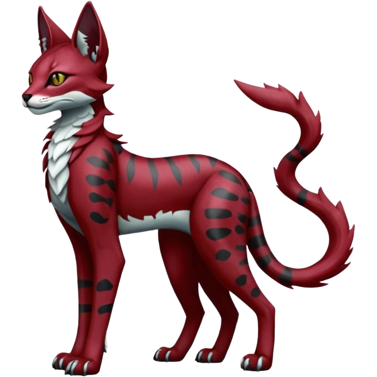 Epic complex knightly divine glorious futuristic detailed dark dusky gloomy deep gothic red, realistic Fakémon-Sprigatito-Floragato-Meowscarada-Trico-Sergal-Serval-Vernid-creature (full body) emoji
