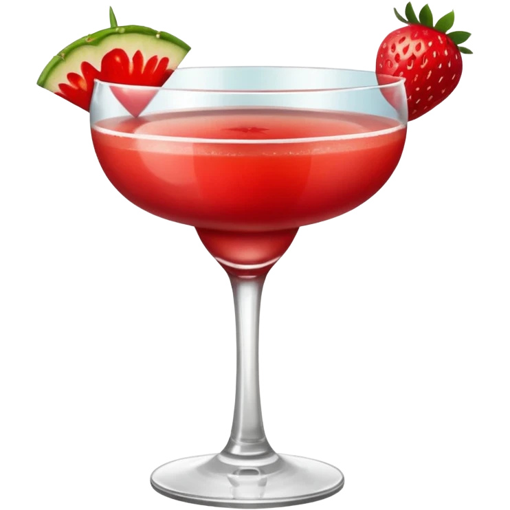 A Vibrant Red Cocktail In Margarita Glass Garnished With Fresh Strawberries Against emoji