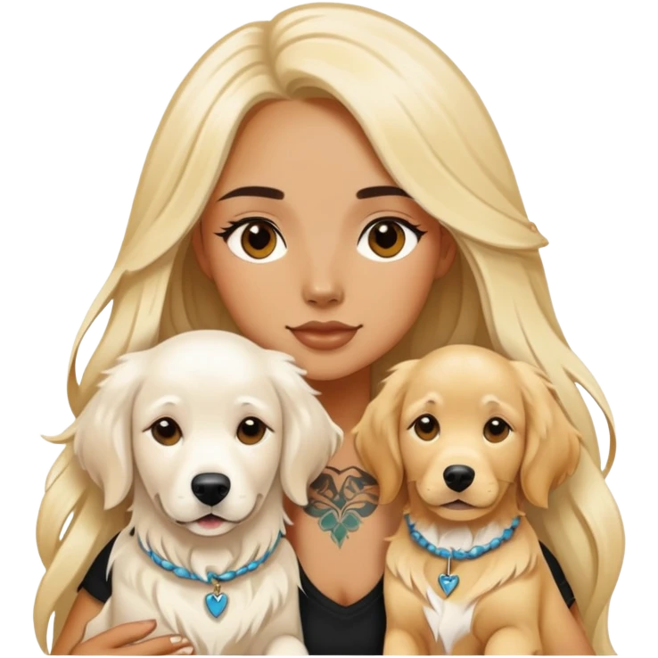 a  girl with long hair with tattoo 2 white golden retriever  emoji