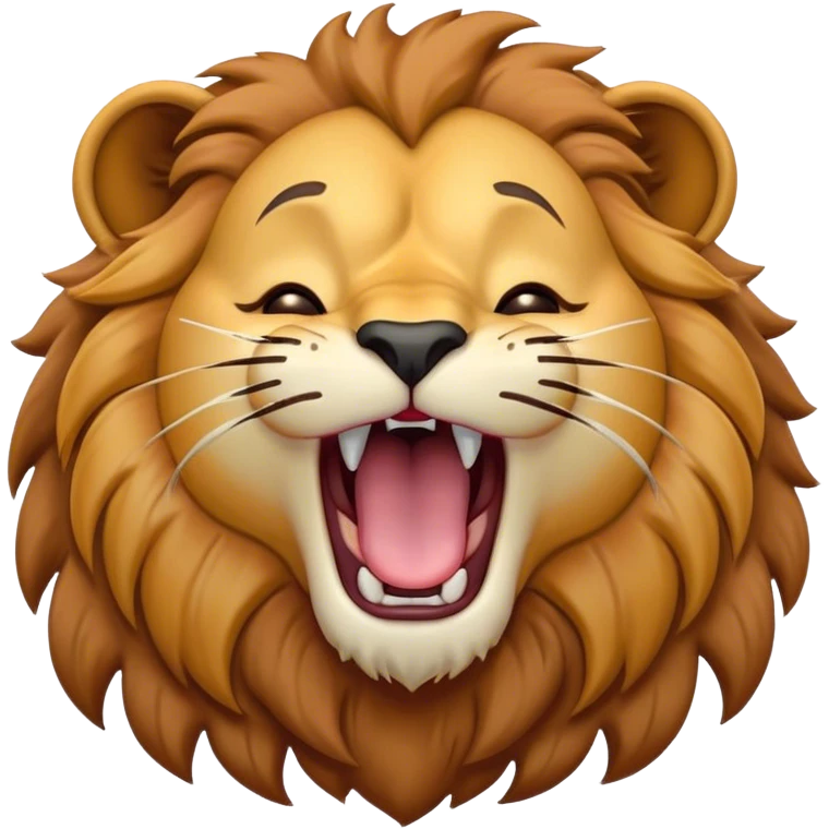 Cinematic Cute Yawning Lion Portrait Emoji, Head tilted slightly with a dramatic, wide-open yawn, showcasing a soft, downy tawny Fur with a majestic mane, floppy ears slightly drooping, round amber eyes barely open in drowsy contentment, Simplified yet irresistibly adorable features, highly detailed, glowing with a soft, cozy glow, high shine, relaxed yet expressive, stylized with a touch of savannah whimsy, bright and endearing, soft glowing outline, capturing the essence of a sleepy yet affectionate lion, so drowsy it feels like it could stretch out of the screen and curl up for a nap! emoji