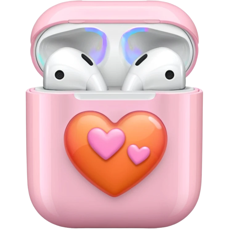 an airpods case filled with two pink and orange hearts emoji