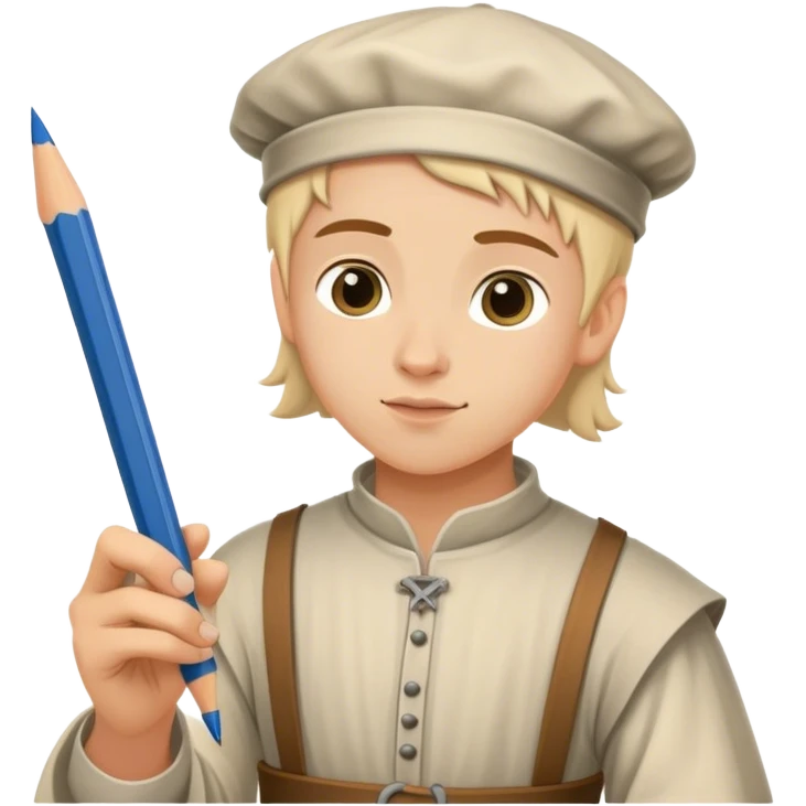 young painter apprentice yielding pencil, medieval age emoji