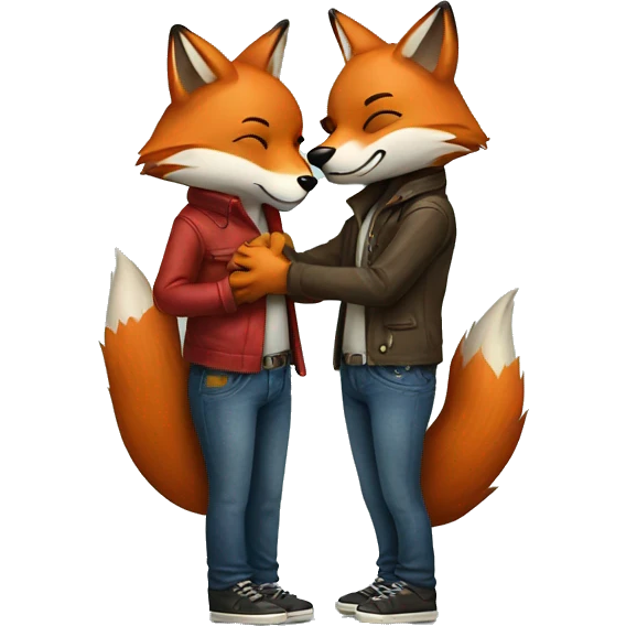 Two Fox kissing with a heart above their jeans emoji