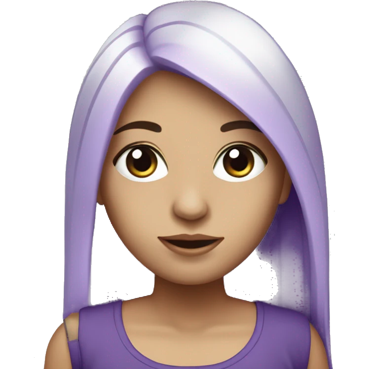 Graphic Designer argentinian girl with laptop, long straight purple hair, purple eyes and white skin emoji