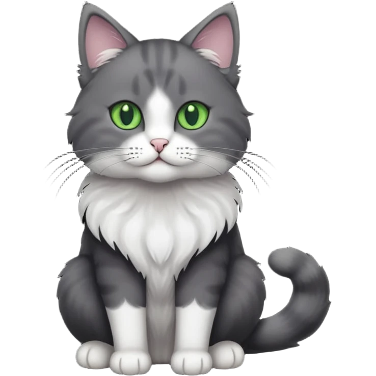 full body solid dark grey cat with green eyes, white paws and white whiskers emoji