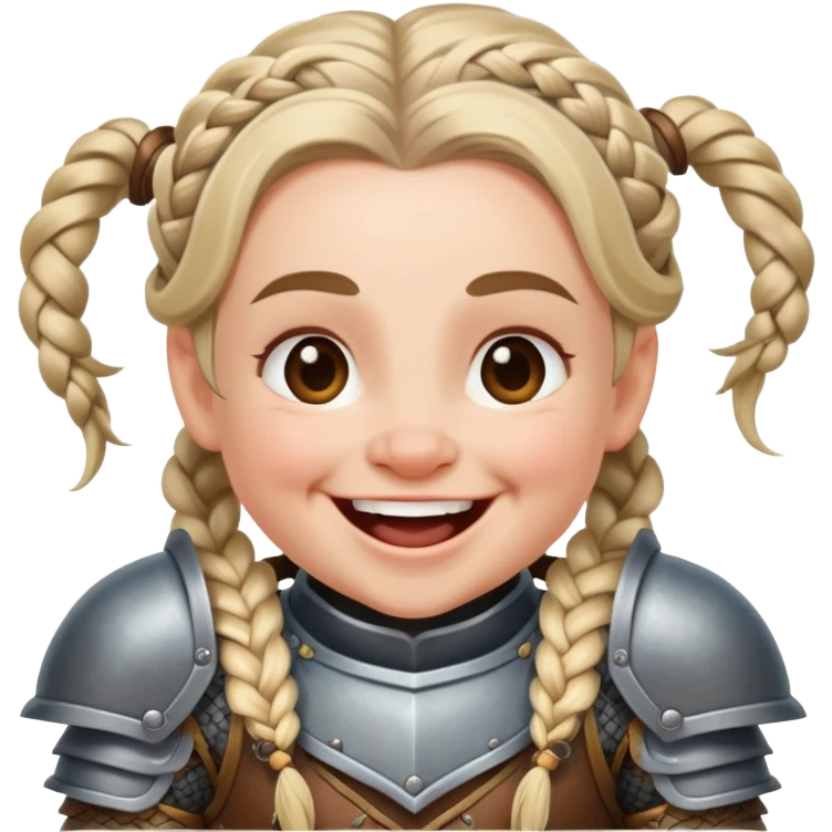 laughing female dwarf from Lineage 2 with braided hair and armor emoji