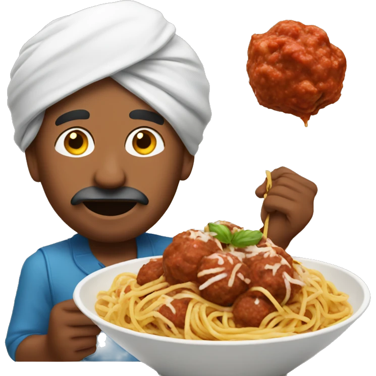 indian man eating spaghetti and meatballs emoji