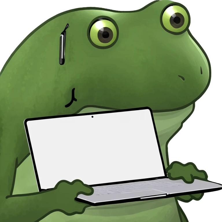 bufo frog meme character using a laptop emoji