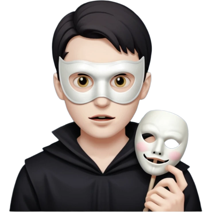 guy holding mask but his face is creepy emoji